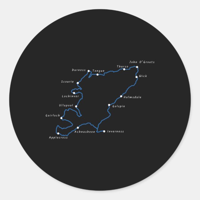 North Coast 500 Route Outline With Place Names Classic Round Sticker (Front)