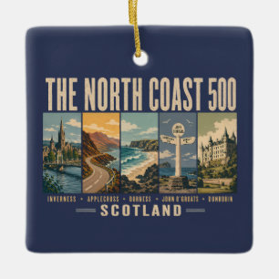 North Coast 500 Scotland Landmarks Illustration Ceramic Ornament