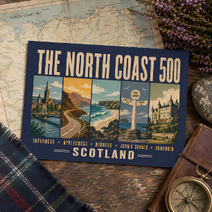 North Coast 500 Scotland Landmarks Illustration Postcard