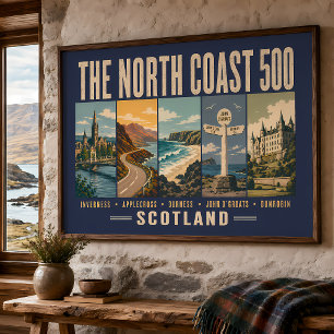 North Coast 500 Scotland Landmarks Illustration Poster