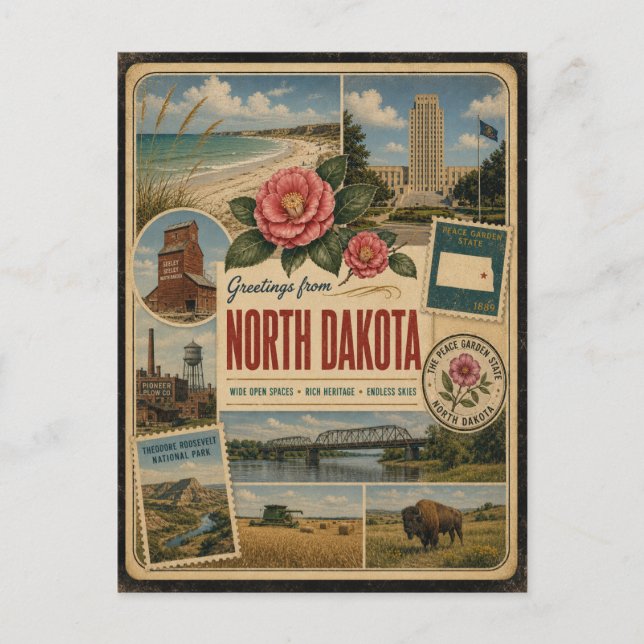 North Dakota Authentic Vintage Style Postcard (Front)