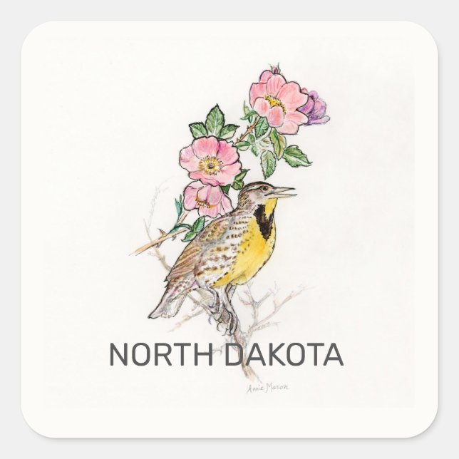 North Dakota bird flowerSquare Stickers (Front)