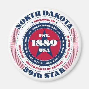 North Dakota Circle Typographie Souvenir Magnet