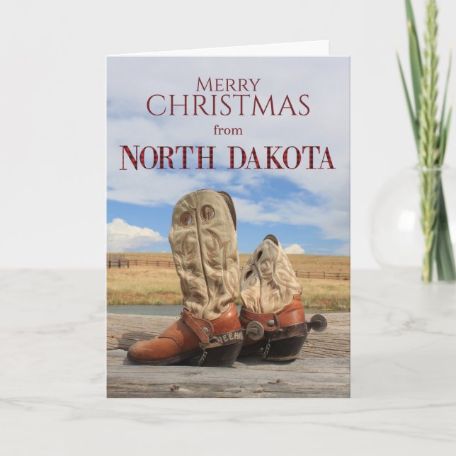 North Dakota Cowboy Boot Christmas Card (Front)
