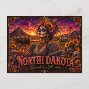 North Dakota Día de los Muertos Retro Postcard