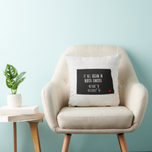 North Dakota GPS Coordinates with Heart Throw Pillow