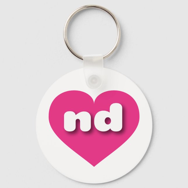 North Dakota hot pink heart - I love nd Keychain (Front)