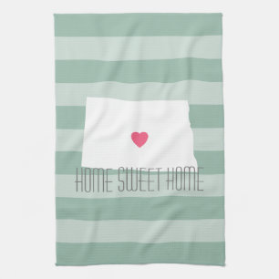North Dakota Map Home State Love with Custom Heart Kitchen Towel