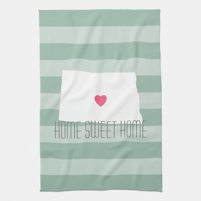 North Dakota Map Home State Love with Custom Heart Kitchen Towel (Vertical)