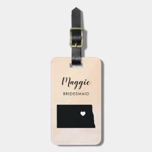 North Dakota Map Luggage Tag, Wedding Party Luggage Tag
