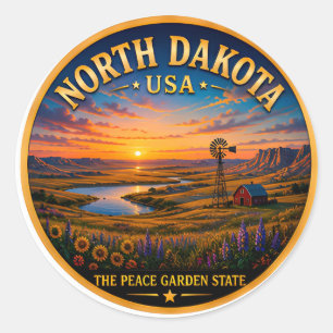 North Dakota Peaceful Plains Journey 🟡 Classic Round Sticker