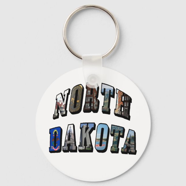 North Dakota Picture Text Keychain (Front)