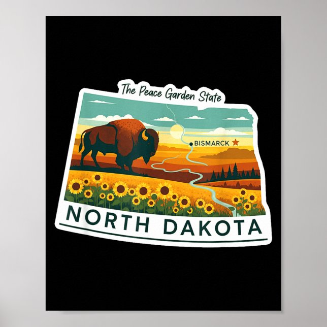 North dakota pride bison illustration  poster (Front)