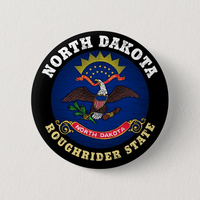NORTH DAKOTA ROUGHRIDER STATE FLAG 2 INCH ROUND BUTTON (Front)