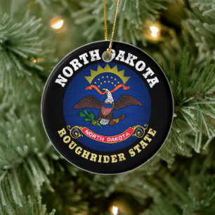 NORTH DAKOTA ROUGHRIDER STATE FLAG CERAMIC ORNAMENT