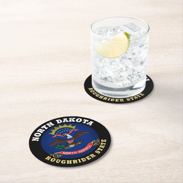 NORTH DAKOTA ROUGHRIDER STATE FLAG  ROUND PAPER COASTER (Insitu)