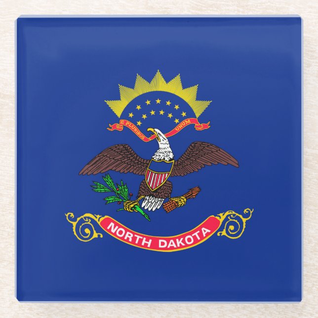North Dakota State Flag Design Decor Glass Coaster (Front)