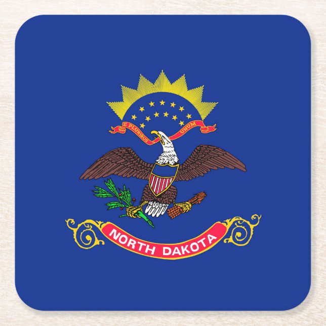 North Dakota State Flag Design Square Paper Coaster (Front)