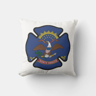 North Dakota State Flag Firefighter Throw Pillow