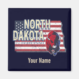 North Dakota State United States Retro Map Vintage Magnet