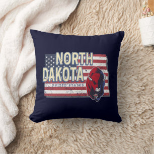 North Dakota State United States Retro Map Vintage Throw Pillow