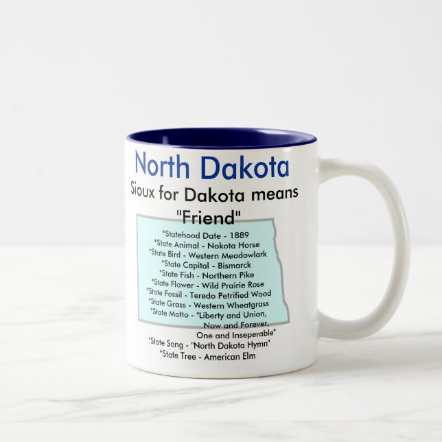 North Dakota Symbols & Map Two-Tone Coffee Mug (Right)