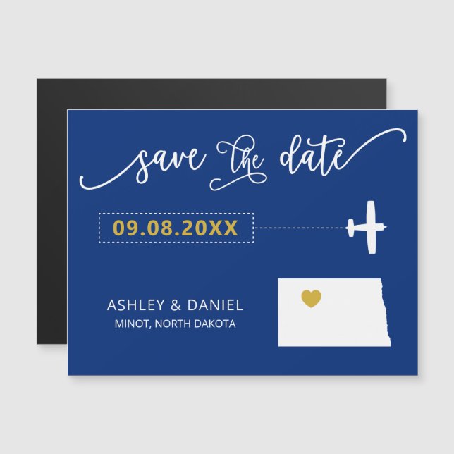 North Dakota Wedding Enregistrer la carte de date, (Devant / Derrière)