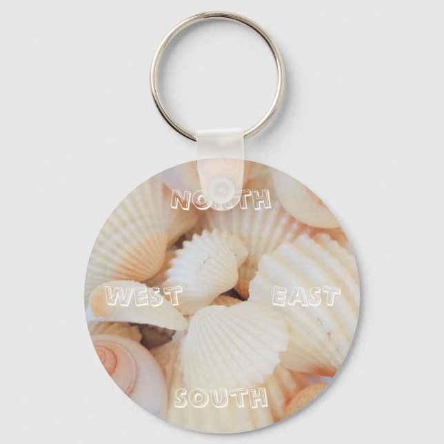 North East South West Compass Sea Shells Exotic Keychain (Front)