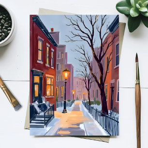 North End Winter Boston Watercolor Painting Postcard