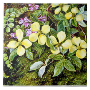 North - Flowers of a Dogwood and an Indigo Tile