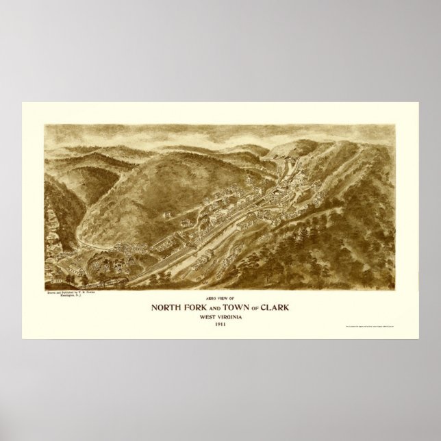 North Fork and Clark, WV Panoramic Map - 1911 Poster (Front)