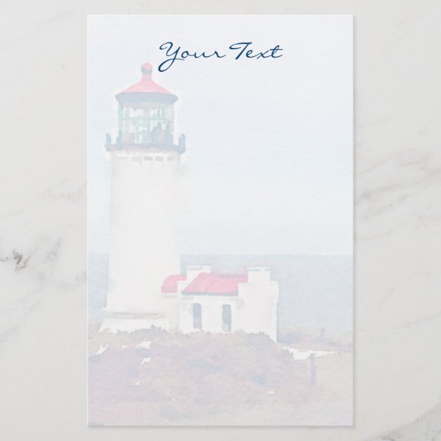North Head Lighthouse Ilwaco, WA Watercolor Print Stationery (Front)