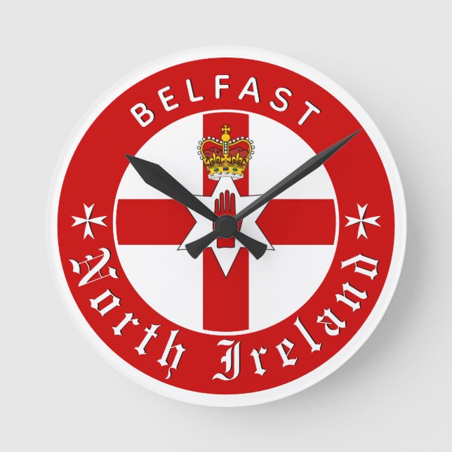 North Ireland Clock, Belfast, Irish Ulster Flag Round Clock (Front)