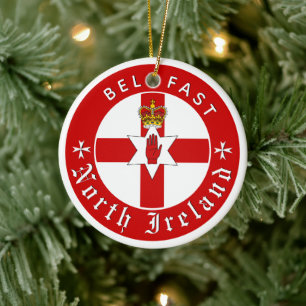 North Ireland Ornament, Belfast, Irish Ulster Flag Ceramic Ornament