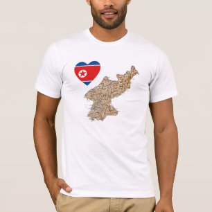 North Korea Flag Heart and Map T-Shirt