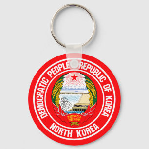 North Korea Round Emblem Keychain
