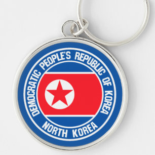 North Korea Round Emblem Keychain