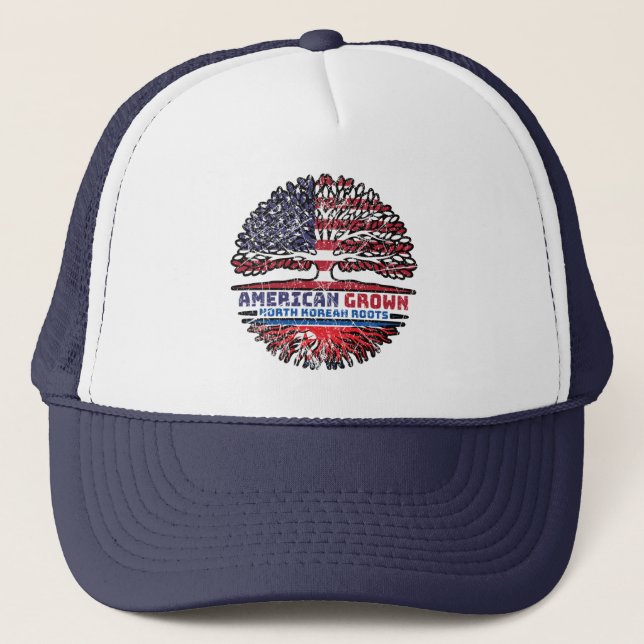 North Korean Korea US American USA United States Trucker Hat (Front)