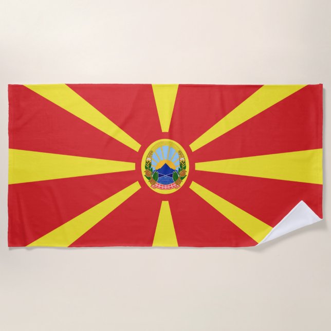 North Macedonia flag-coat of arms Beach Towel (Front)