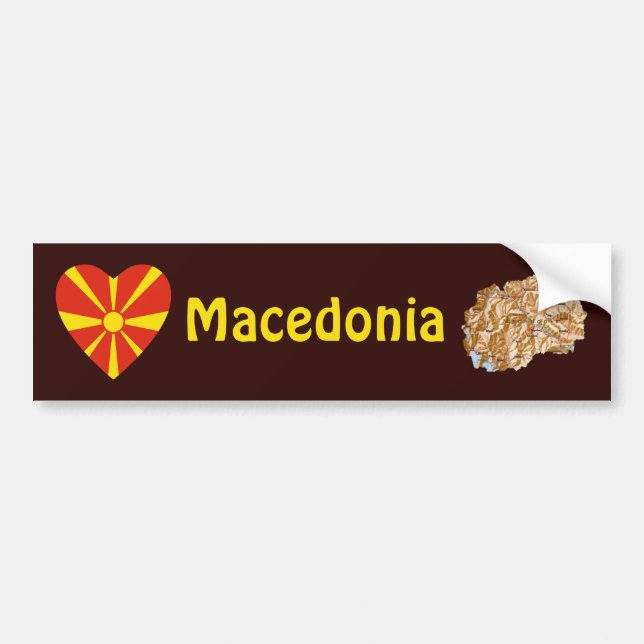 North Macedonia Flag Heart + Map Bumper Sticker (Front)