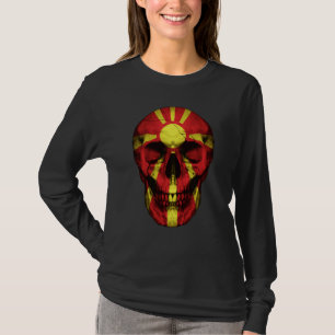 North Macedonia Flag Skull Macedonian Roots Proud T-Shirt