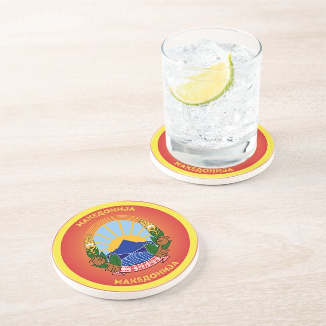 North Macedonia National Emblem Circle Shape Coaster (Side)
