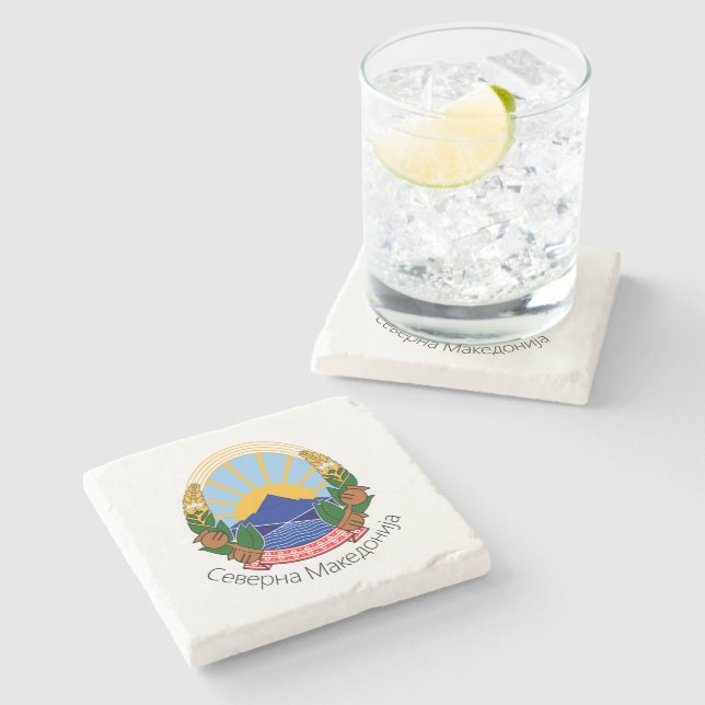 North Macedonia National Emblem Stone Coaster (Side)