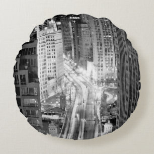 North Michigan Avenue in Chicago after winter Round Pillow