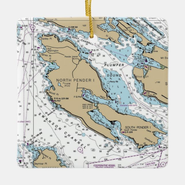 North Pender Island Chart Ceramic Ornament (Front)