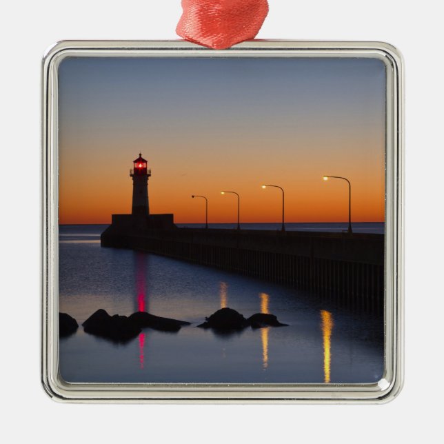 North pier Lighthouse in Duluth, Minnesota, Metal Ornament (Front)
