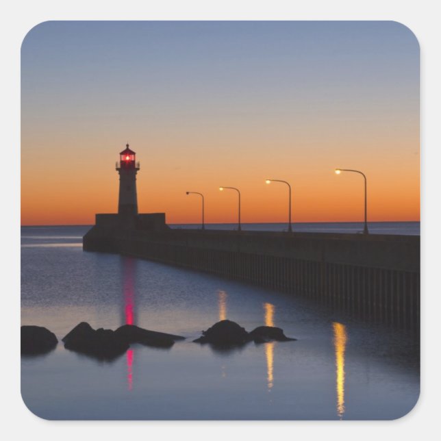North pier Lighthouse in Duluth, Minnesota, Square Sticker (Front)