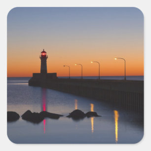 North pier Lighthouse in Duluth, Minnesota, Square Sticker