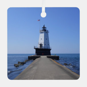 North Pierhead Lighthouse, Ludington, MI  Metal Ornament