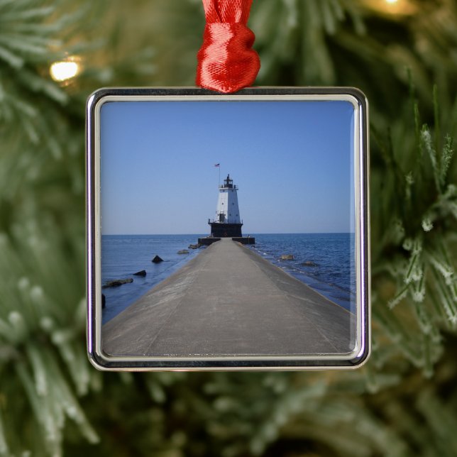 North Pierhead Lighthouse, Ludington, MI   Metal Ornament (Tree)